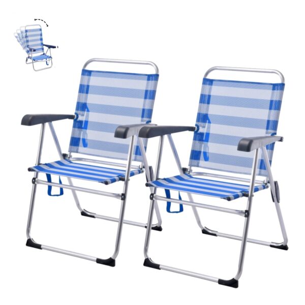 Pack de 2 Silla de Playa Plegable y Reclinable de 5 Posiciones de Aluminio y textileno 555X42X5899CM