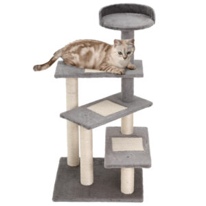 PawHut 100cm Cat Tree Uk Cat Tower Cat Tree for Large Cats Solid Particle Board for Long Term Use Beige Grey Aosom UK