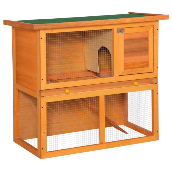 PawHut 2 Tier Rabbit Hutch Wooden Guinea Pig Hutch Double Decker Pet Cage Run with Sliding Tray Opening Top