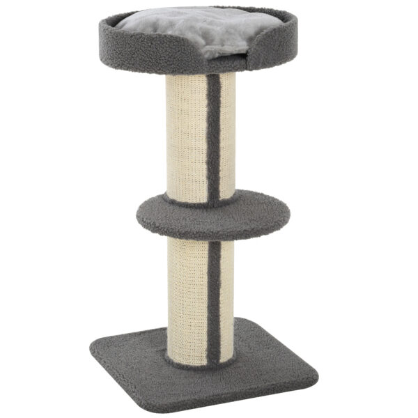 PawHut 81cm Cat Tree with Sisal Scratching Post Cat Tower Kitten Activity Center climbing frame with large platform Lamb Cashmere Perch Grey