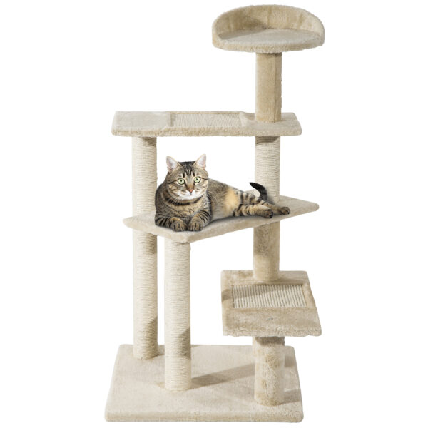 PawHut Beige Cat Tree Kitten Scratching Post Sisal Climbing Tower Activity Centre Sturdy Aosom UK