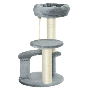 PawHut Cat Tree 65 cm Kitty Scratcher Kitten Activity Centre with 2 Perches Hanging Sisal Rope Grey Aosom UK