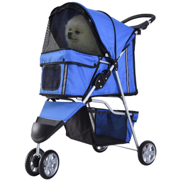 PawHut Dog Pram Cat Stroller Dog Stroller with Cup Holder Bottom Storage Pocket Zipper to Keep Your Pet Securely Strapped in Blue Aosom UK