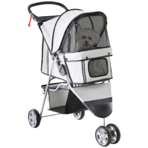 PawHut Dog Stroller Pet Travel Stroller Cat Dog Pushchair Trolley Puppy Jogger Carrier Three Wheels Grey