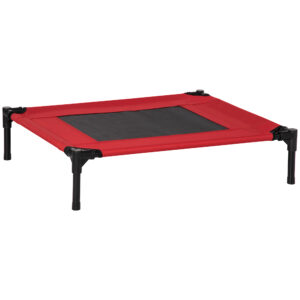 PawHut Elevated Dog Bed Portable Camping Pet Cot with Metal Frame for Medium Dogs Black and Red Aosom UK