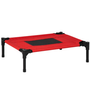 PawHut Elevated Pet Bed Portable Camping Raised Dog Bed w Metal Frame Black and Red Small Aosom UK