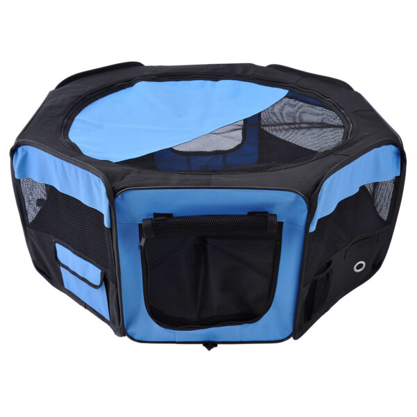 PawHut Fabric Pet Playpen 8 Panel Foldable Mesh Enclosure for Outdoor Use Dia 90 x 41H cm Blue Aosom UK