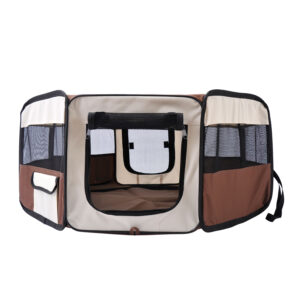 PawHut Fabric Pet Puppy Dog Cat Rabbit Pig Guinea Playpen Play Pen Run Dia90 x 41H cm Brown and Cream Aosom UK