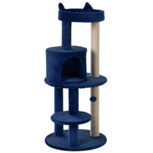 PawHut Feline Playground 3 Tier Sisal Rope Scratching Post with Dangling Toy Interactive Durable Blue Aosom UK