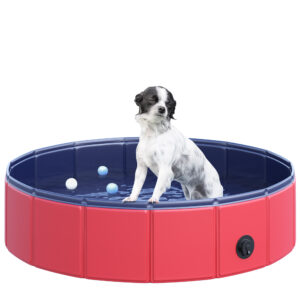 PawHut Foldable Pet Swimming Pool Durable PVC Non Slip Easy Storage 80 cm Diameter Red Aosom UK