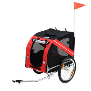 PawHut Folding Dog Bike Trailer Pet Carrier Bicycle Trailer with Steel Frame Stroller Red Black