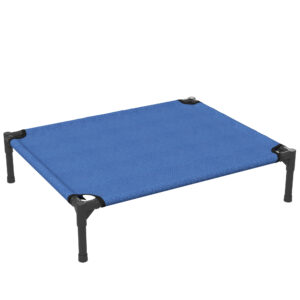 PawHut Medium Elevated Dog Bed Portable with Metal Frame Comfortable Raised Pet Bed Blue Perfect for Outdoor Use Aosom UK