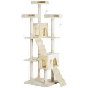 PawHut Multi Level Cat Tower Sisal Kitten Tree with Scratch Post Climbing Toy Bed 181cmH Durable Aosom UK