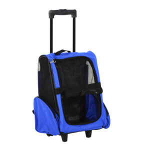 PawHut Portable Pet Carrier Backpack with Trolley Telescopic Handle Stroller Wheels for Cats Dogs 42 x 25 x 55 cm Blue Aosom UK