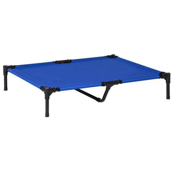 PawHut Raised Dog Bed Cat Elevated Lifted Portable Camping w Metal Frame for Large Dogs Blue Aosom UK