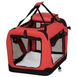 Pawhut Cat Carrier Backpack Dog Backpack Carrier Foldable Pet Carrier with Breathable Mesh Window Top Bags for Carrying Treats Red Aosom UK