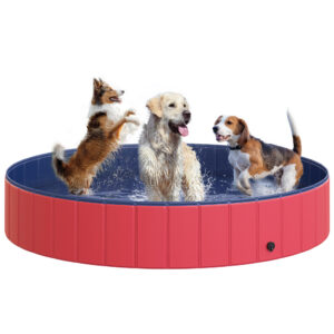 Pawhut Durable Pet Swimming Pool 160x30cm Foldable PVC Design Easy Storage RedDark Blue for Dogs Aosom UK