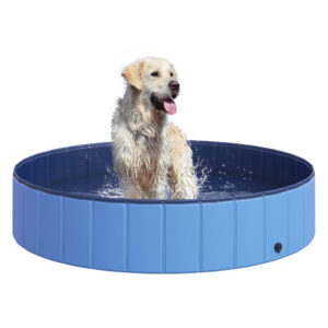 Pawhut Durable Pet Swimming Pool Foldable Dog Paddling Pool Easy Setup Non Slip 140 x 30H cm Blue Aosom UK