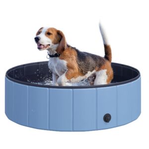 Pawhut Durable Pet Swimming Pool Non Slip Easy Setup Portable Blue Φ100x30H cm Aosom UK