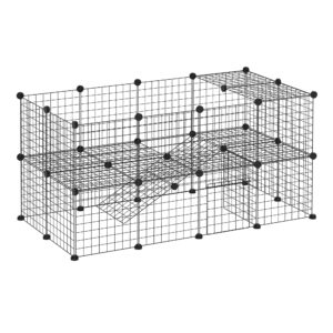 Pawhut Guinea Pig Playpen Rabbit Playpen Metal Wire Fence Indoor Outdoor Small Animal Cage 36 Panel Enclosure Black Aosom UK