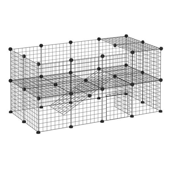 Pawhut Guinea Pig Playpen Rabbit Playpen Metal Wire Fence Indoor Outdoor Small Animal Cage 36 Panel Enclosure Black Aosom UK