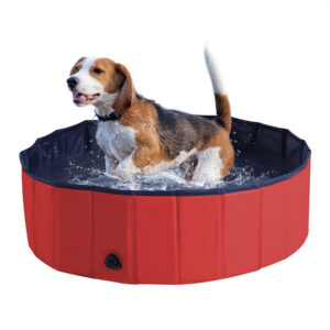 Pawhut Portable Pet Swimming Pool Foldable Bathing Tub for Dogs and Cats Non Slip Durable PVC 妗00x30H cm Red Aosom UK