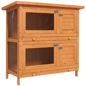 Pawhut Wooden Rabbit Hutch 2 Tiers Bunny House Rabbit Cage w Slide Out Tray and Hinged Opening Roof Small Animal House for Indoor Aosom UK