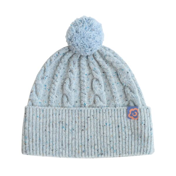 Pom Pom Cable Knit Wool Beanie Hat Icy Blue