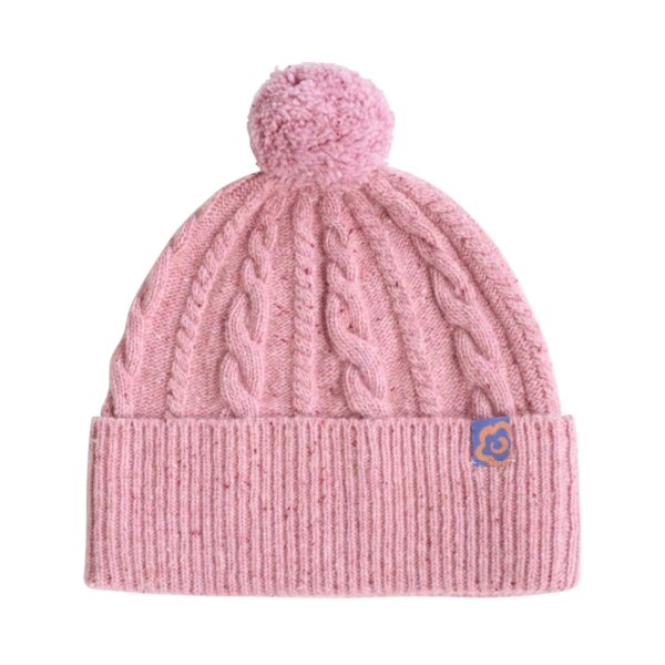 Pom Pom Cable Knit Wool Beanie Hat Pink Blush