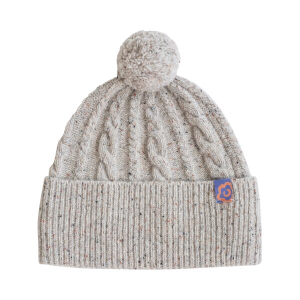 Pom Pom Cable Knit Wool Beanie Silver Grey