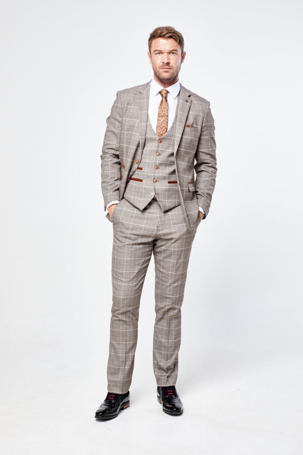 Ray Tan Check Three Piece Suit