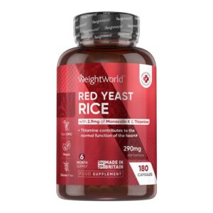 Red Yeast Rice Capsules 290mg 180 Capsules with Vitamin B1 Monacolin Thiamine Supports Gut Function