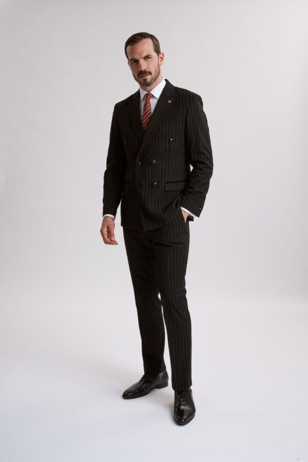 Rocco Black Pinstripe Double Breasted Two Piece Suit