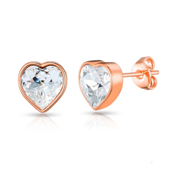 Rose Gold Plated Bezel set Heart Earrings Created with Zircondia® Crystals