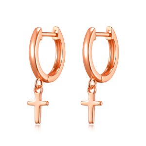 Rose Gold Plated Cross Charm Hoop Earrings