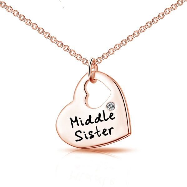 Rose Gold Plated Middle Sister Heart Necklace Created with Zircondia® Crystals