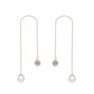 Rose Gold Plated Pearl Thread Earrings Created with Zircondia® Crystals