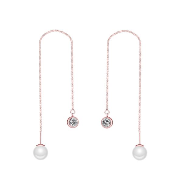 Rose Gold Plated Pearl Thread Earrings Created with Zircondia® Crystals