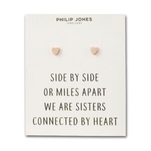 Rose Gold Plated Sister Heart Stud Earrings with Quote Card