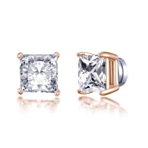 Rose Gold Plated Square Magnetic Clip On Stud Earrings Created with Zircondia® Crystals