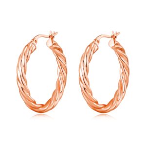 Rose Gold Plated Thick Twisted Hoop Earrings