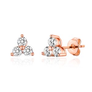 Rose Gold Plated Three Stone Earrings Created with Zircondia® Crystals