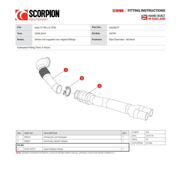 Scorpion Car Exhaust Hi Flow Sports De Cat Downpipe Audi TT RS MK2 2009 2014