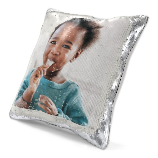 Sequin Photo Cushion | Personalised Sequin Cushion | Silver | 15x15 Sequin Magic Cushion | Insert Included | ASDA photo