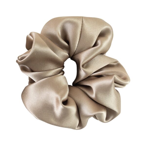 Silken Hair Silk Scrunchie Hair Tie Metallic Taupe