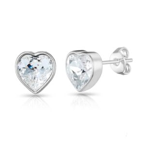 Silver Plated Bezel set Heart Earrings Created with Zircondia® Crystals