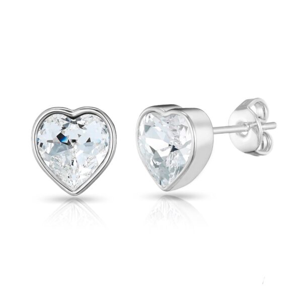 Silver Plated Bezel set Heart Earrings Created with Zircondia® Crystals