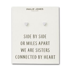 Silver Plated Sister Heart Stud Earrings with Quote Card