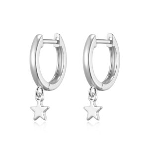 Silver Plated Star Charm Hoop Earrings