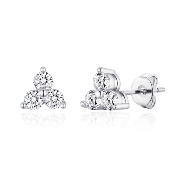 Silver Plated Three Stone Earrings Created with Zircondia® Crystals